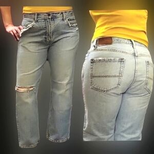 Vtg 90s Dockers light wash distressed denim baggy fit bootcut jeans 12 unisex